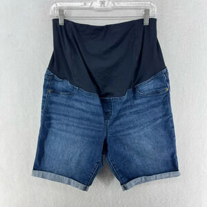 High Waist Denim Maternity Shorts - Blue